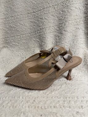Sugar Taupe Rhinestone Slingback Bow Heels